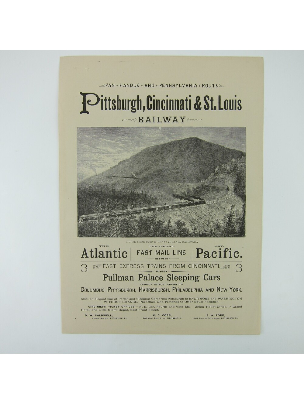 Antique Pittsburgh Cincinnati St. Louis Railway Advertising Jeffras Seely & Co